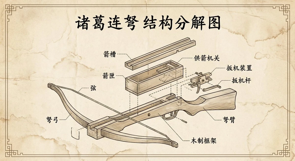 Zhuge Liannu Retro Style Engineering Exploded View